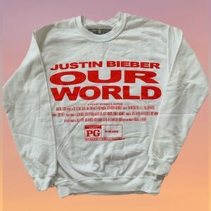 Justin Bieber “Our World” Movie Sweatshirt- size S (Unisex). Red & White.  NEW